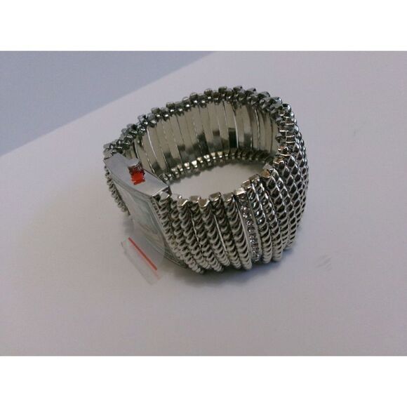 50 Charter club silvertone rectangle chunky wide stretch CZ bracelet watch - Picture 2 of 2